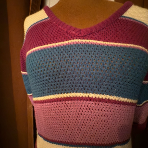 Vintage Striped V-Neck Women's Sweater - Purple, Blue, White - Picture 5 of 5